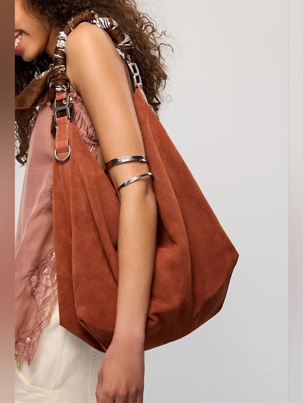 Free People Burnt Orange Suede Hobo Shoulder Bag - Picture 2 of 8